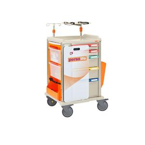 carro de emergencia / para desfibrilador / con portasueros / con portacilindros de oxígeno