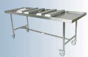 mesa de autopsia / rectangular / con ruedas / de acero inoxidable