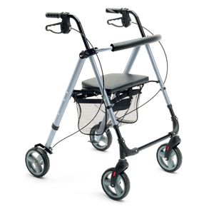 andador con ruedas 4 ruedas / con asiento / con canastas / plegable