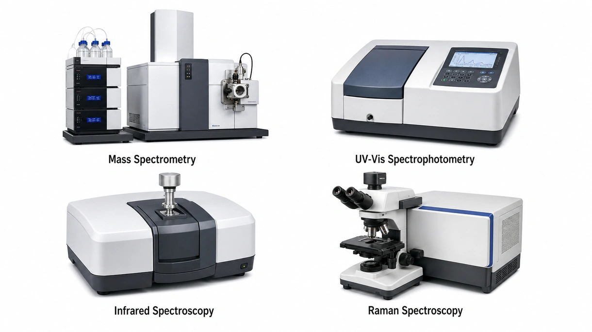 Vista en primer plano de un sensor de espectrómetro de alta resolución y una matriz de detectores ópticos dentro de un dispositivo de diagnóstico médico profesional.
