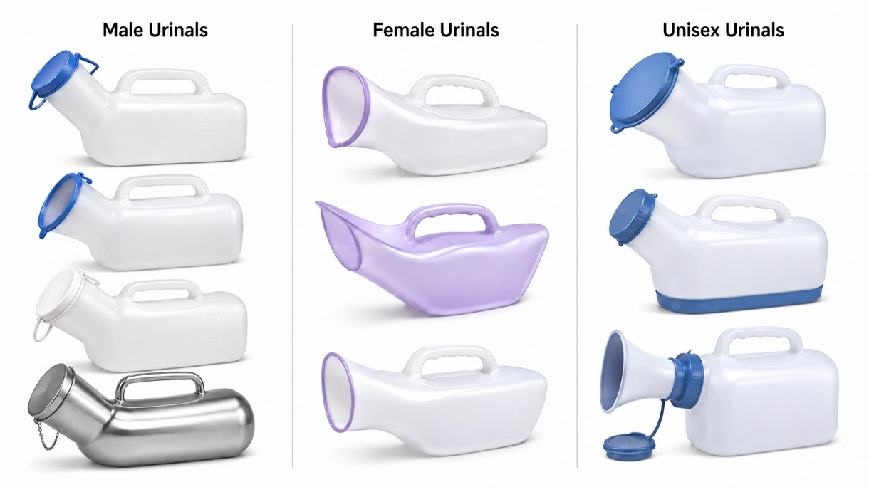 Primer plano técnico de un sensor infrarrojo sin contacto y diseño de reborde antimicrobiano en un orinal de acero inoxidable de grado médico.