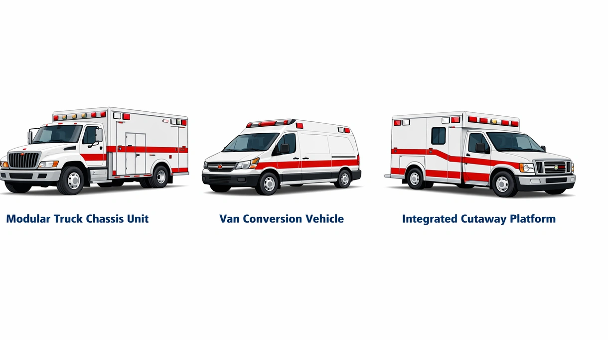 Primer plano del interior de una ambulancia especializada con tomas de gas medicinal integradas, paneles de control digital y puestos de trabajo.