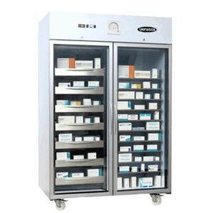congelador médico / de tipo armario / con ruedas / de acero inoxidable