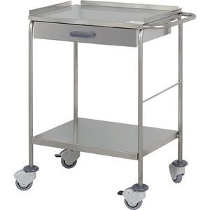 mesa de instrumentos con ruedas / de acero inoxidable / 2 estantes / con cajón