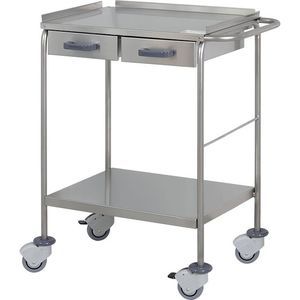 mesa de instrumentos con ruedas / de acero inoxidable / 2 estantes / con cajón