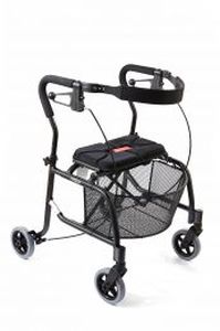 andador con ruedas 4 ruedas / con asiento / plegable / con reposabrazos