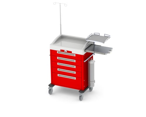 Carro de emergencia - CRT-M39-KL-44448 - Pegasus Medical Concepts - con estante para desfibrilador / con portasueros / con cajón