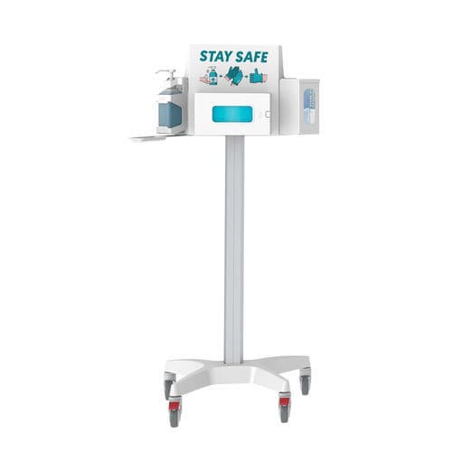 Estación móvil de higiene con ruedas - Pegasus Medical Concepts - con soporte para gel hidroalcohólico / con caja de guantes