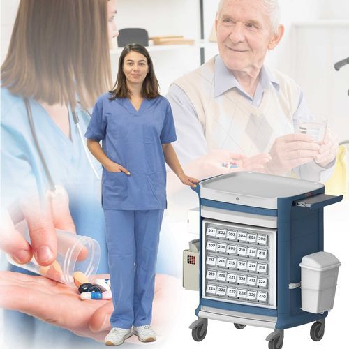 Carro de dispensación de medicamentos - Pegasus Medical Concepts - para cuidados gerontológicos / para monitor / para pastillero