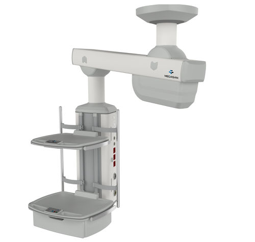 Brazo de distribución de techo - MG-PENA-M-S - Megasan Medical Gas Systems - para cuidados intensivos / de brazo simple / con estantes