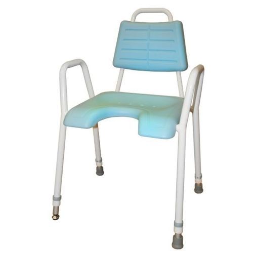 Silla de ducha con respaldo - ANNI - Tukimet Oy - con apertura higiénica / de altura variable / de plástico