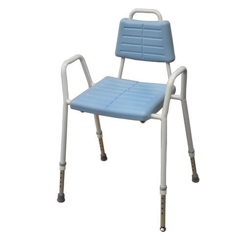 Silla de ducha con reposabrazos - ANNELI EXW - Tukimet Oy - con respaldo / de altura variable / de plástico