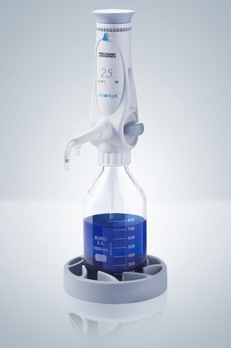 Dispensador sobre frasco de laboratorio - ceramus® fix - Hirschmann - de volumen fijo