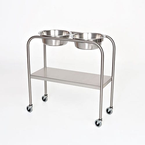 Portacuencos con dos recipientes - MCM 100 series - Mid Central Medical - con ruedas / de acero inoxidable