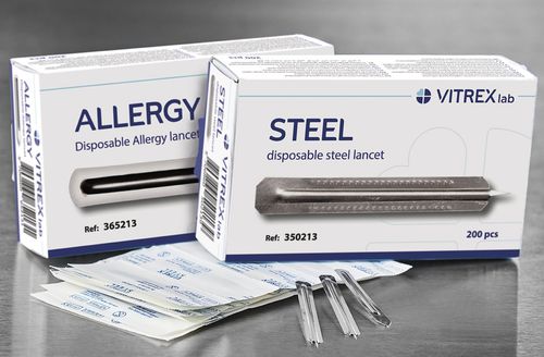 Lanceta prueba de alergia - 355213 - Vitrex Medical A/S - estériles / acero inoxidable / de sangre capilar
