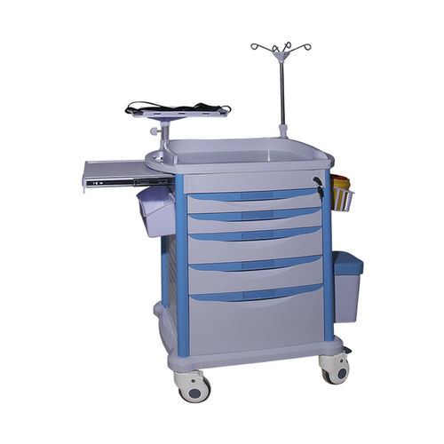 Carro de emergencia - MK-P04 - Zhangjiagang Medi Medical Equipment - médico / 5 cajones / con papelera