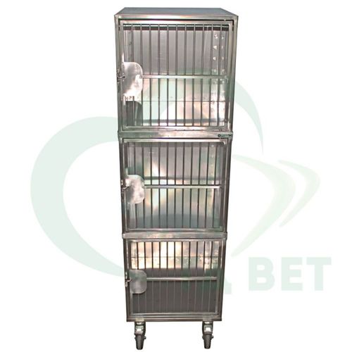 Jaula veterinaria para conejos - 80531 - Vetbot - 3 compartimentos / con ruedas / de acero inoxidable