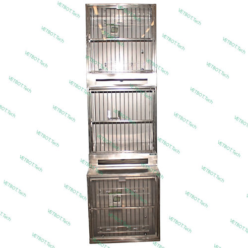 Jaula veterinaria para conejos - 80542B - Vetbot - 3 compartimentos / con ruedas / de acero inoxidable
