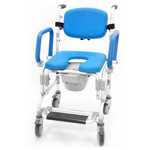 Silla de ducha con reposabrazos - HT6129H-BL - Forever Young Enterprise - con respaldo / con ruedas / con apertura higiénica