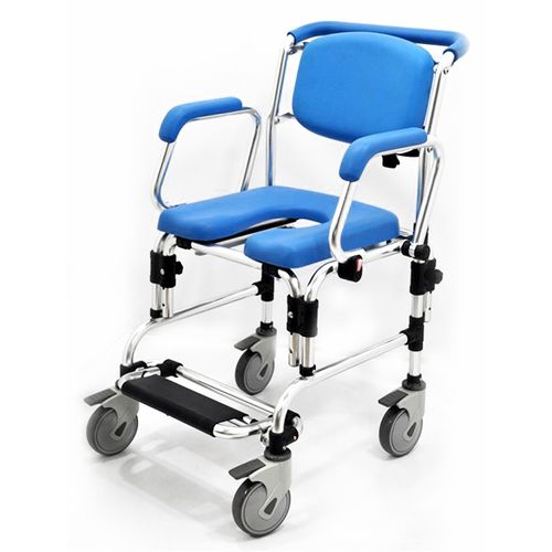 Silla de ducha con reposabrazos - HT6129B-BL - Forever Young Enterprise - con respaldo / con ruedas / con apertura higiénica