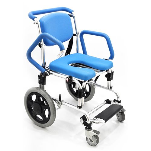 Silla de ducha con reposabrazos - HT6129C-BL - Forever Young Enterprise - con respaldo / con ruedas / con apertura higiénica