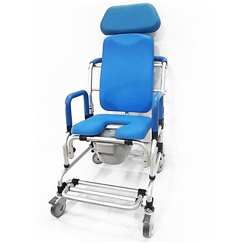 Silla de ducha con respaldo alto - HT6101B-BL - Forever Young Enterprise - con reposabrazos / con ruedas / con reposapiés