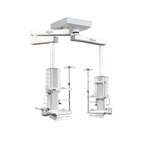 Brazo doble de distribución de techo - AMCAREMED TECHNOLOGY - para cuidados intensivos / modular / de altura regulable