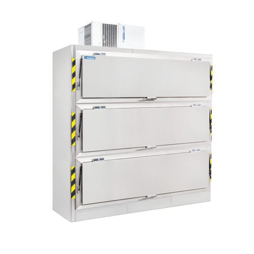 Cámara mortuoria frigorífica para camillas mortuorias - NE-303-L - ANATHOMIC SOLUTIONS, S.L.U. - 3 cuerpos / de carga lateral / con puerta