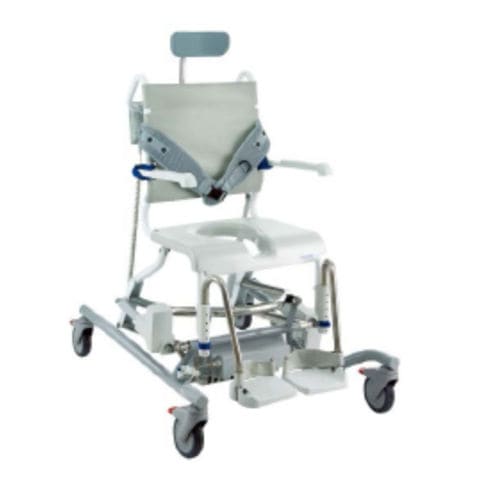 Silla de ducha con reposabrazos - Ocean E-VIP - Caretek Medical - con ruedas / con reposapiés / con apertura higiénica