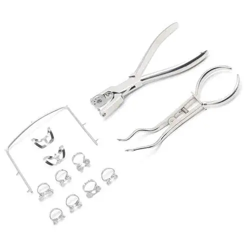 Kit De Dique De Goma Para Odontología - Incluye Pinzas, Perforador, Clips Y Modelo De Dientes, Acero Inoxidable