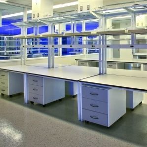 Mesa de laboratorio con fregadero -  Optima™ 2100 - Mott Manufacturing - de acero inoxidable / en isla / con estantes