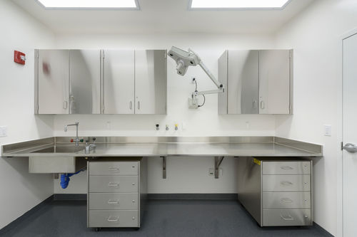 Armario para mesa de laboratorio - Mott Manufacturing - de hospital / empotrable / de acero inoxidable