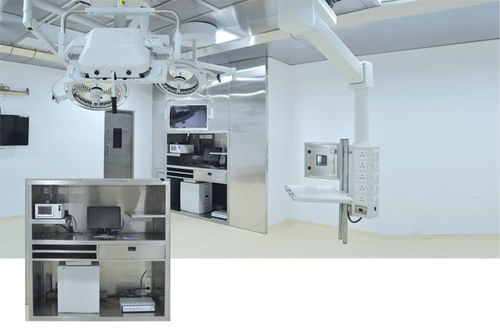 Estación de trabajo para sala de operaciones - AMENSCO MEDICAL TECHNOLOGIES - con estantes / doble / de acero inoxidable