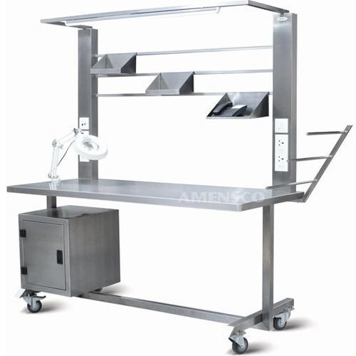 Mesa de acondicionamiento de instrumental médico - PT 100M  - AMENSCO MEDICAL TECHNOLOGIES - rectangular / con ruedas / de acero inoxidable