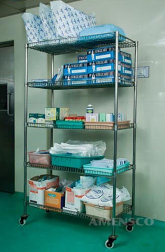 Rejilla para almacenamiento - MR 100W - AMENSCO MEDICAL TECHNOLOGIES - móvil / de acero inoxidable / con estantes
