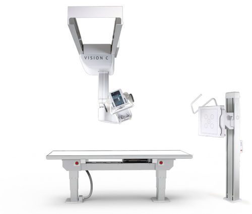 Sistema de radiografía digital - VISION C - Visaris - para radiografía polivalente / con Bucky en el suelo / con brazo portatubos telescópico de techo