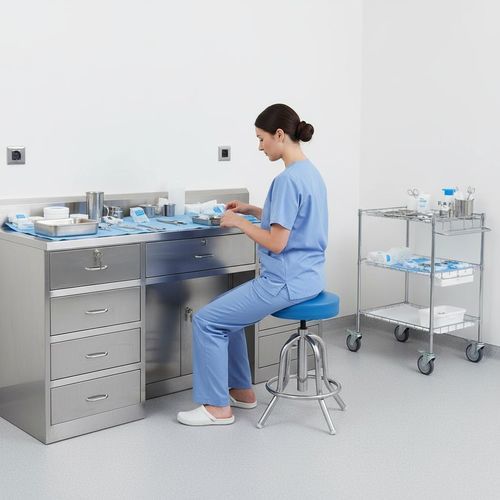 Taburete para centro sanitario - E05 - Fangge Medical - giratorio / de acero inoxidable / azul