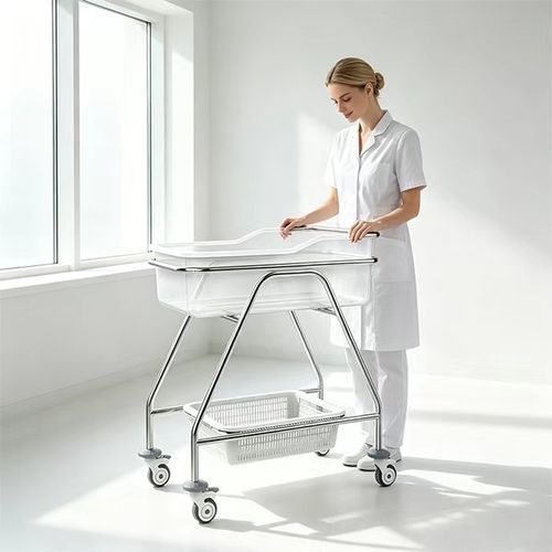 Cuna hospitalaria con ruedas - A05-I - Fangge Medical - con espacio de almacenamiento / de acero inoxidable / transparente