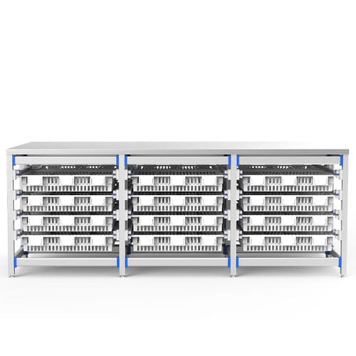 Mesa de acondicionamiento de instrumental médico - FG-P-6004F06/B - Fangge Medical - de altura regulable / de acero inoxidable / de plástico