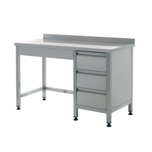 Mesa de trabajo - 203.1460 - SEBA HANDELS - rectangular / de acero inoxidable / con cajones