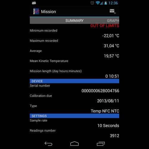 Aplicación Android para registrador de temperatura - TempNFC Ent - Tecnosoft SRL - de gestión / de monitorización de la temperatura / de alarma