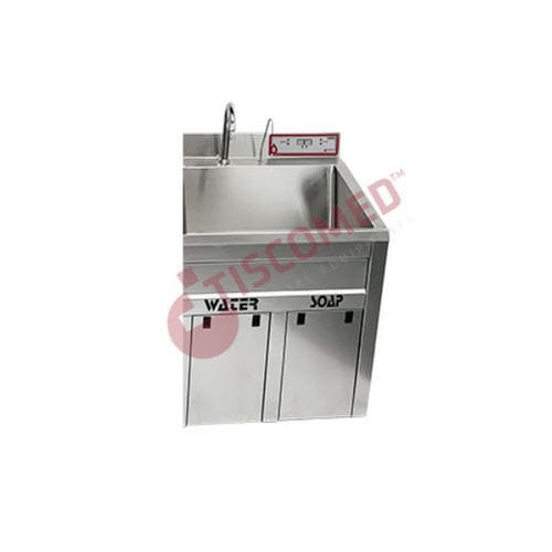 Fregadero quirúrgico 1 unidad - TOHS 1100 - Tiscomed - de acero inoxidable / pulsador de rodilla / mando digital