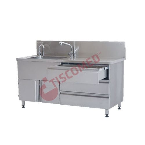 Fregadero médico - TINI 4050 - Tiscomed - para área de higiene / 1 estación / con sensor de infrarrojos