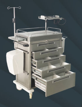 Carro de hospital - TCEC 1401 - Tiscomed - de emergencia / para desfibrilador / de acero inoxidable
