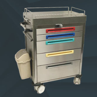 Carro médico - TCDE 1516 - Tiscomed - para apósitos / de acero inoxidable / 5 cajones