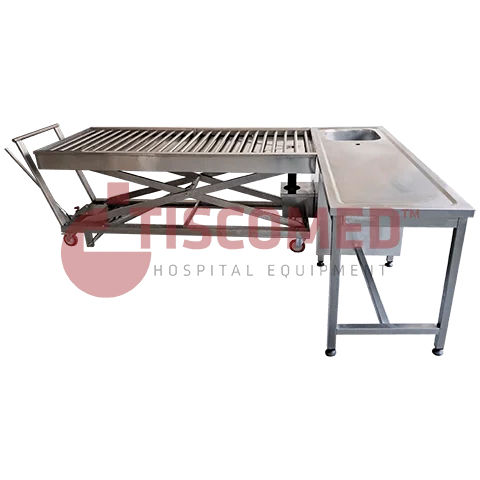 Mesa de lavado de cadáveres - TOMU 6220 - Tiscomed - en L / hidráulica / de acero inoxidable