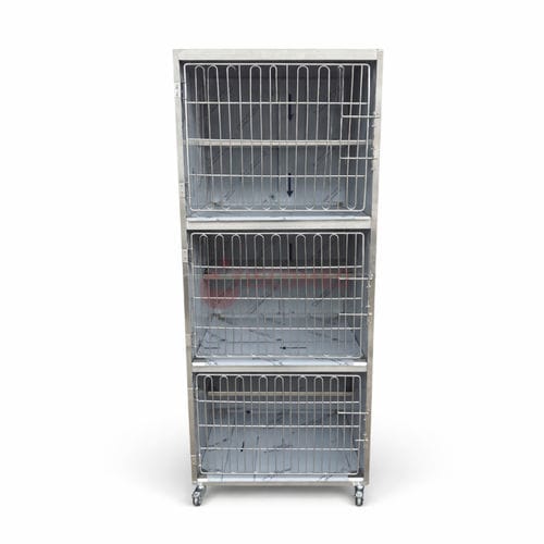 Jaula veterinaria para gatos - TVKU 1030 - Tiscomed - 3 compartimentos / con ruedas / de acero inoxidable
