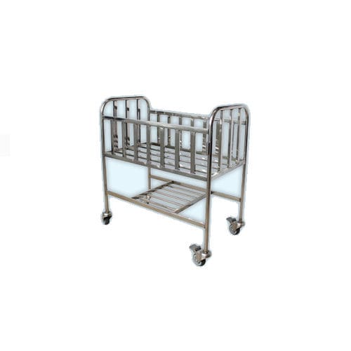 Cuna hospitalaria de altura fija - MC-11 - jia mei medical products co.,ltd - con ruedas / con espacio de almacenamiento / de acero inoxidable