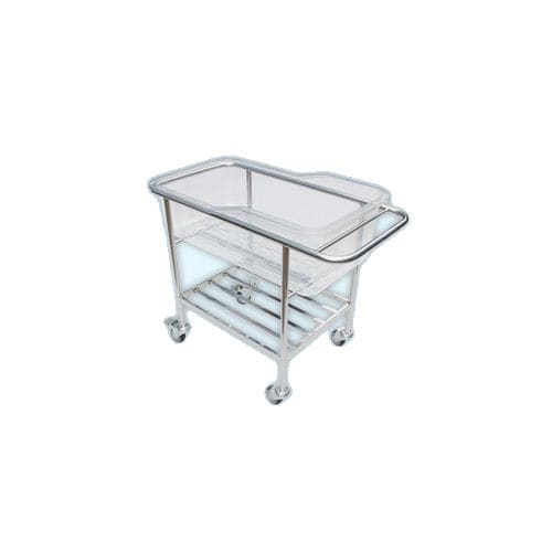 Cuna hospitalaria de altura fija - MC-12 - jia mei medical products co.,ltd - con ruedas / con espacio de almacenamiento / de acero inoxidable