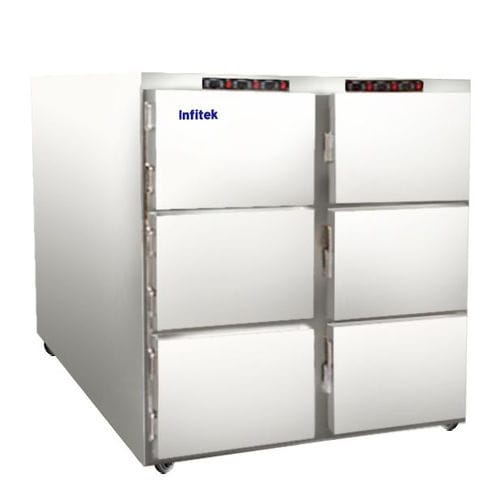 Cámara mortuoria frigorífica para camillas mortuorias - MCFR-6000 - Infitek - 6 cuerpos / de carga frontal / con 6 puertas